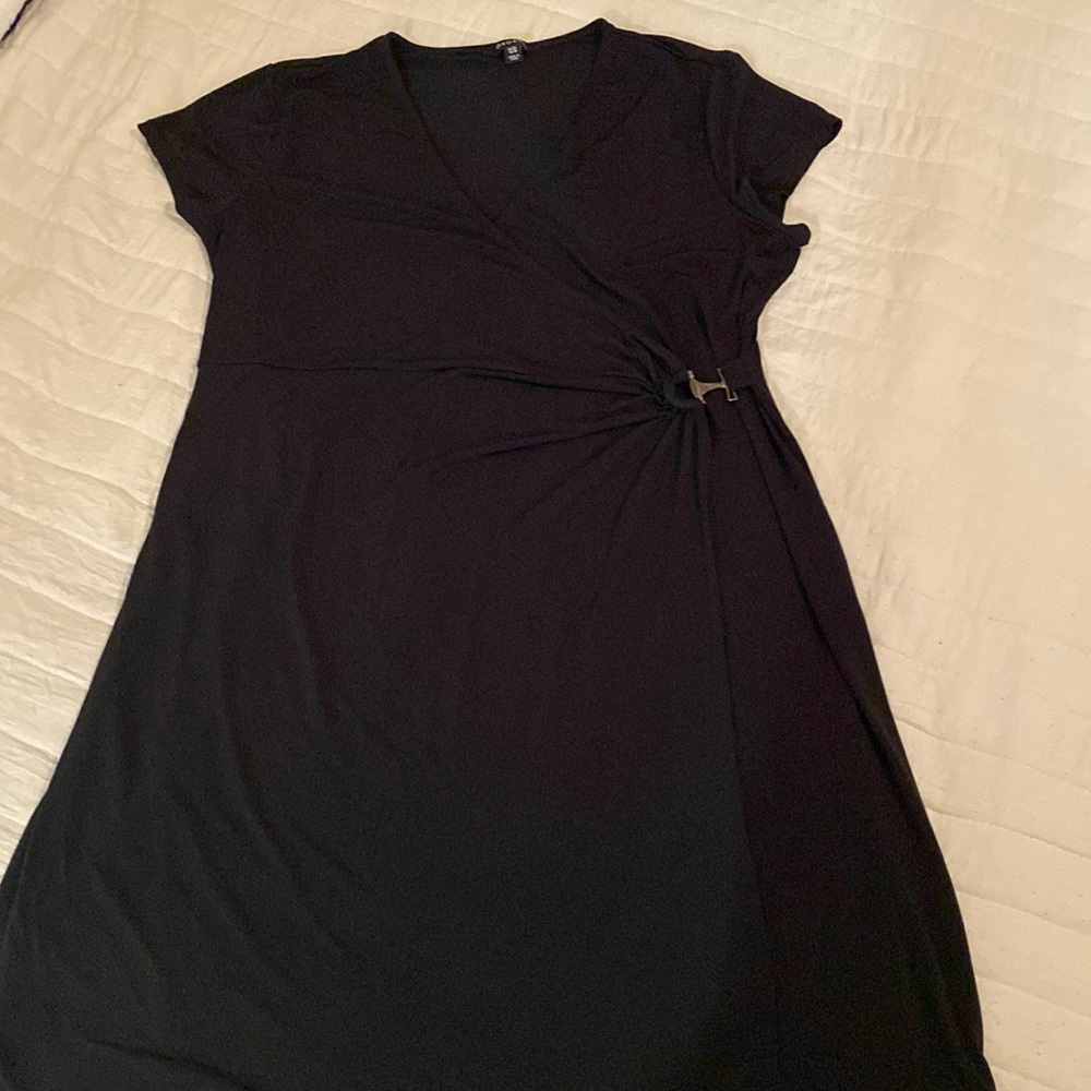 XL George black dress with capped sleeves and silver side buckle